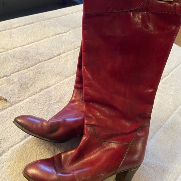 Bartoli VERO CUOIO Real leather RED high knee boots - size 38  8 - Picture 3 of 12